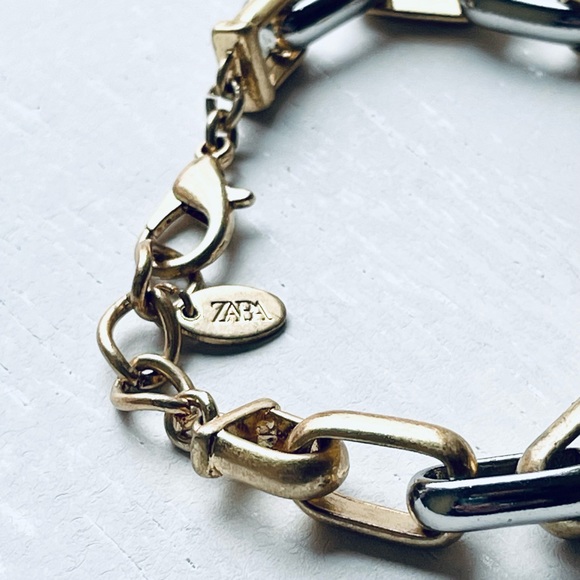 Zara Chunky Silver and Gold Tone Chain Bracelet Oversized - Picture 6 of 11